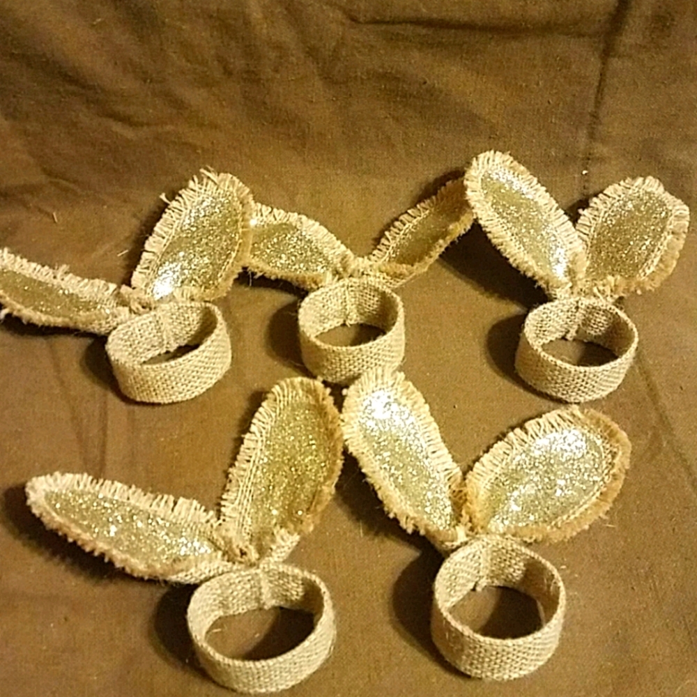 Set of 5 Easter Burlap Gold Glitter Napkin Rings